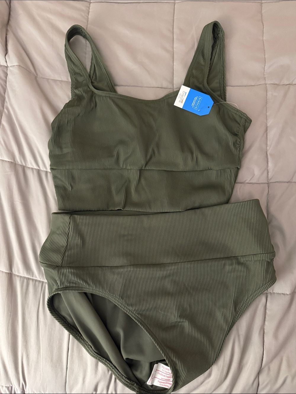Lands' End Women's Tugless Ribbed Midkini and High Waisted Bottom Swimsuit Set - Picture 7 of 9